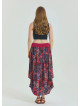 Red Patterned Plus Size Skirt with Elastic Waist Drape Detail 4603